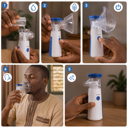 NÉBULISEUR PORTABLE : pour enfants et adultes asthmatiques en cas de crise, de sinusite ou de difficulté respiratoire.