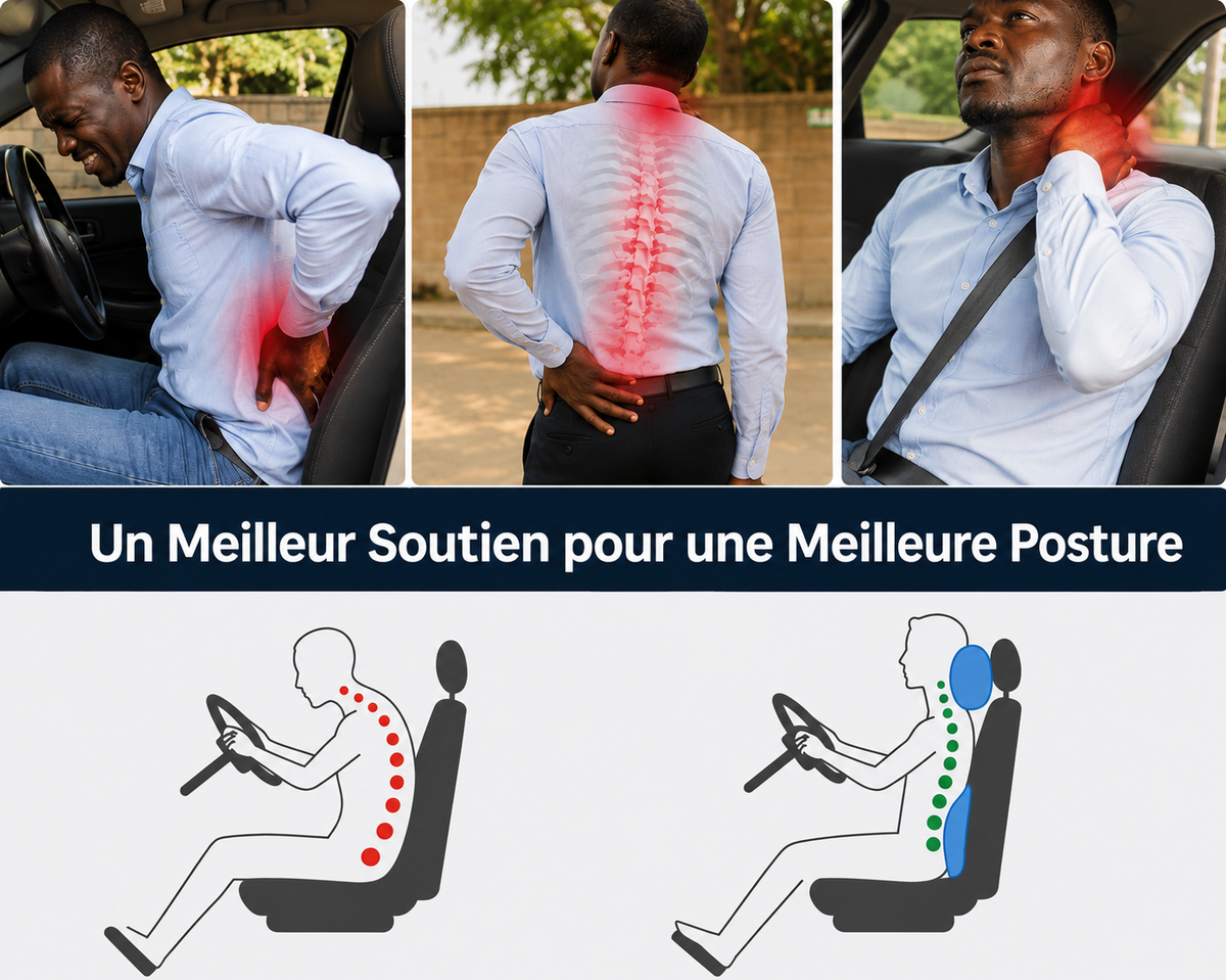 Coussins médicaux de soutient pour le cou et le bas du dos - Le confort idéal pour votre voiture et votre bureau