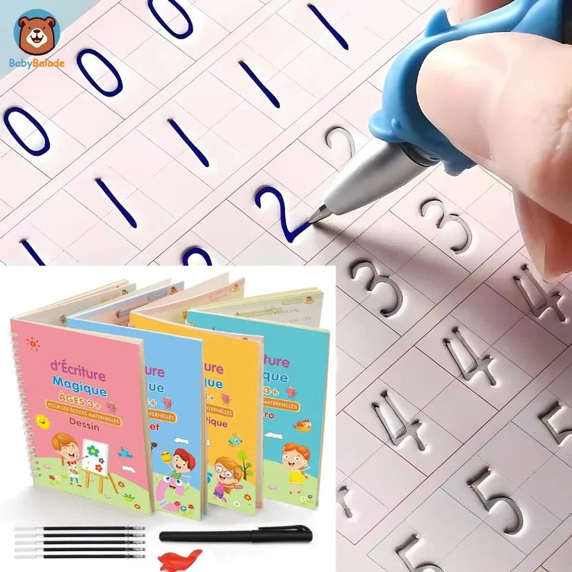 Cahiers Magiques Réutilisables – Pack 4 en 1 : Alphabet, Chiffres, Dessin & Écriture