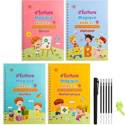 Cahiers Magiques Réutilisables – Pack 4 en 1 : Alphabet, Chiffres, Dessin & Écriture